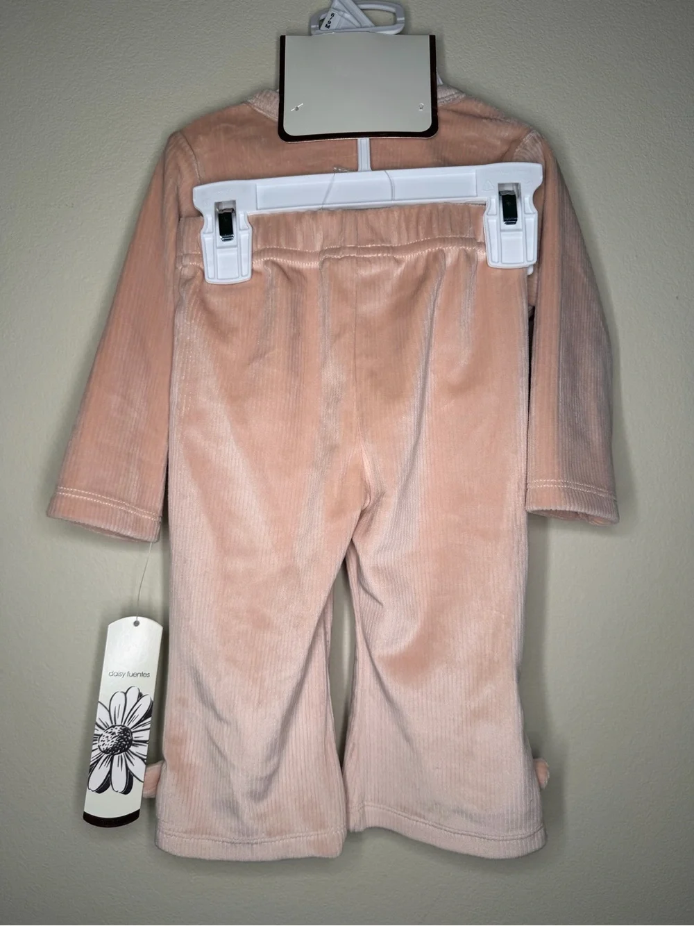 Baby Two-Piece Pink Bow Corduroy Pajama Set